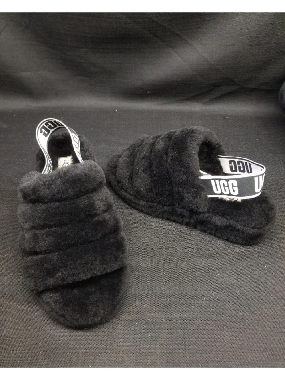 UGG Girls K Fluff Yeah Slippers Slides Black Size 6 NEW NO BOX!